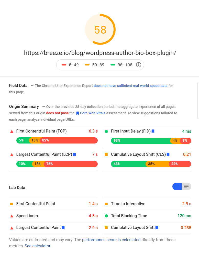 PageSpeed Insights for Core Web Vitals