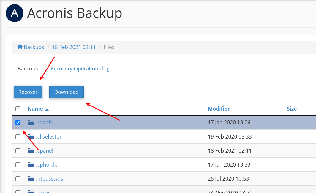 How to Restore/Download data using cPanel-Acronis Backup Module?